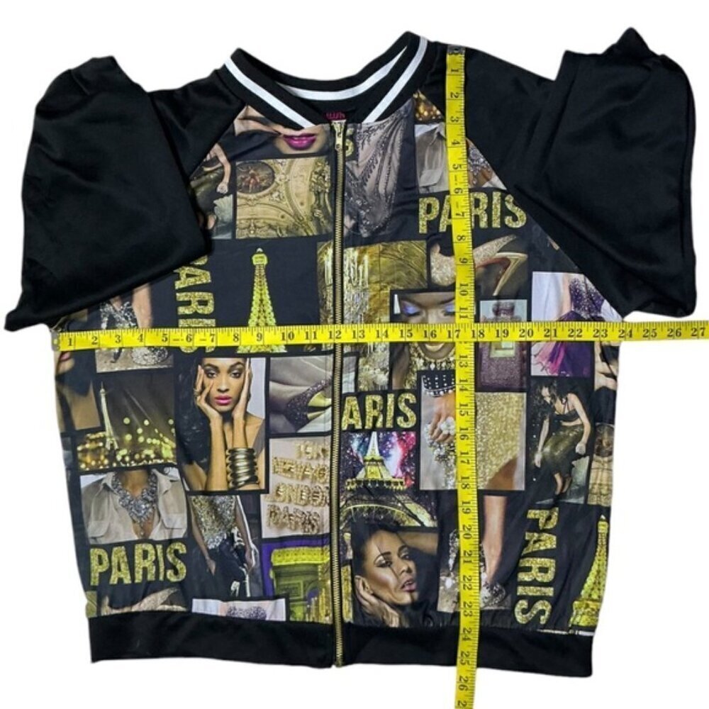 Blush Paris Bomber Jacket Magazine Varsity Zip Up Gold Black Women Large-XLarge - Picture 8 of 15